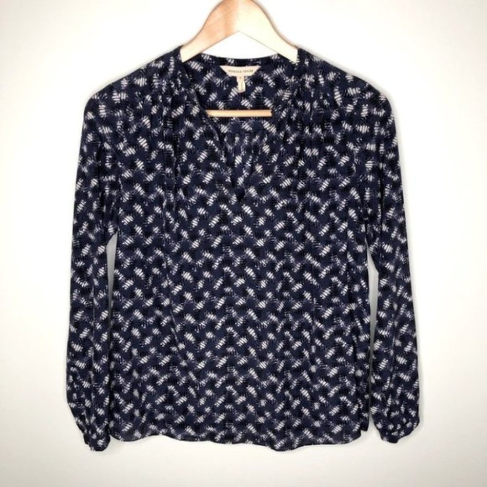 Rebecca Taylor Blue, Purple, White &amp; Black Paint Stroke Style  Blouse Size 2